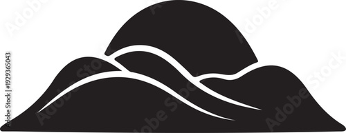 Silhouette of rolling hills and a sun rising or setting over them creating a serene natural landscape for your design needs