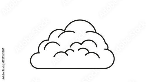 Minimalist black outline of a fluffy cumulus cloud shape on a plain white background for a simple weather icon or thought bubble graphic design.