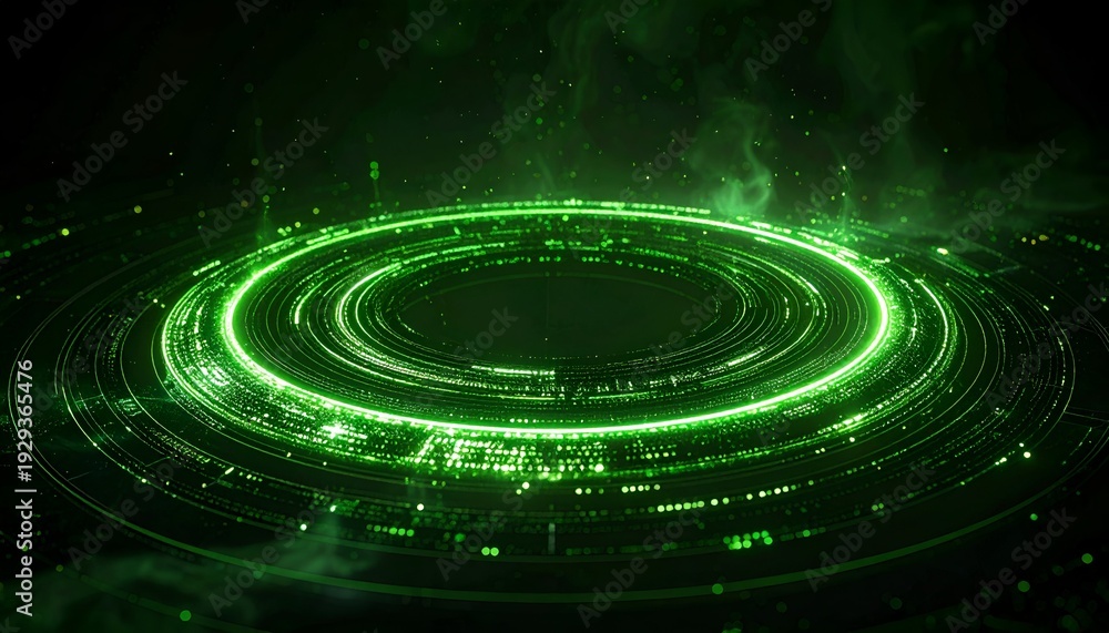 Fototapeta premium Futuristic Dark Green Glowing Circular HUD Hologram Interface Display Advanced Cyber Technology Background