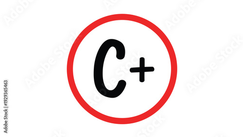 Academic grade C plus written in black font inside a thick red circle isolated on a plain white background.