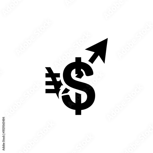 Dollar and Yen Currency Symbols with Upward Arrow, Financial Growth Concept