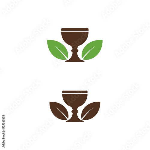 Eco-friendly goblet with green leaves, symbolizing organic drinks and nature