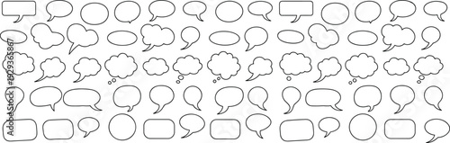 Grid of Various Outline Speech and Thought Bubbles on White Background Keywords: speech bubble, thought bubble, comic, cartoon