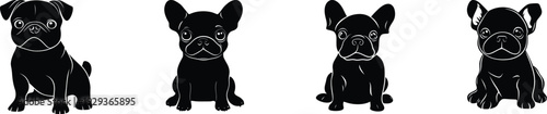 Cute dog silhouette collection. Vector illustration set.