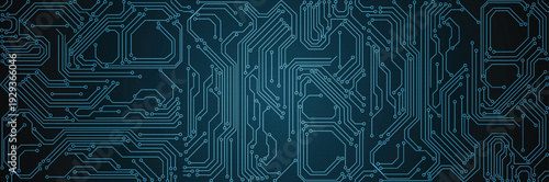 Abstract Digital Circuit Board Pattern with Blue Lines on Dark Background for Technology and Innovation Concepts