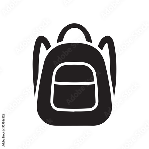 Backpack icon. Black silhouette. Vertical view from front to back. Vector simple flat graphic illustration. Isolated object on a white background. Isolate