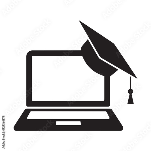 Graduation cap and laptop icon
