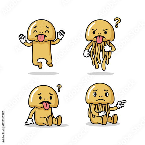 Confused cartoon characters showing different emotions with question marks