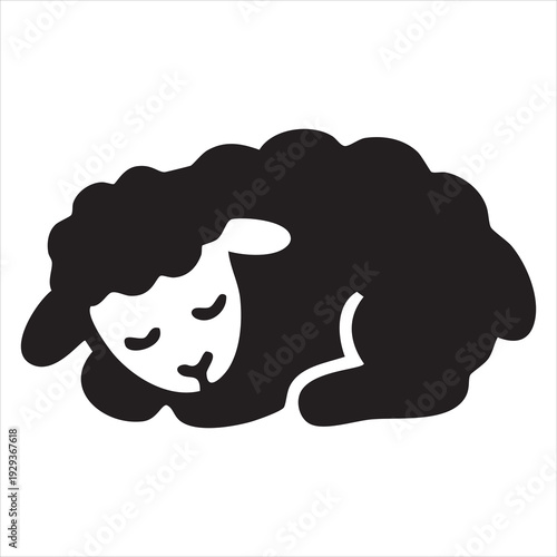 Set of black silhouette farm icons featuring a mother sheep with her lamb, a sleeping sheep, a bush, grass, a bell, and a heart symbol for a cute animal theme Adobe Illustrator Artwork