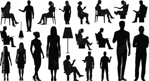 Silhouettes of people playing sports and exercising set isolated on white background vector collection,