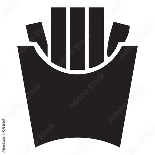 Black silhouette of french fries in a classic carton, delicious snack item