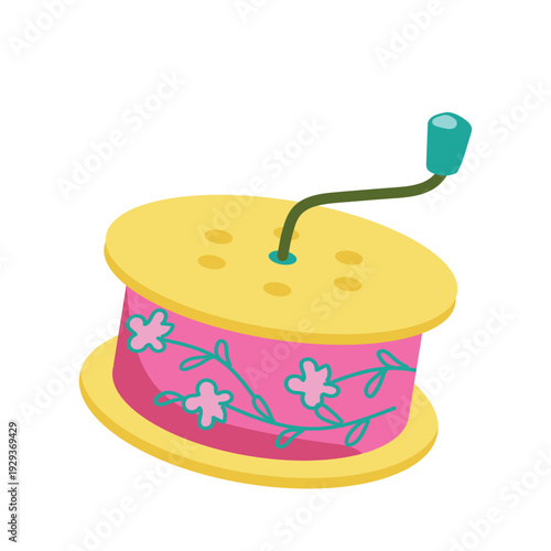 Vintage mechanical music box with floral pattern and hand crank