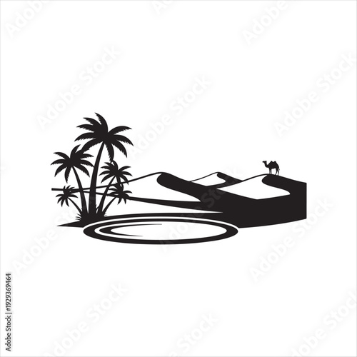 Palm tree oasis scene in desert environment simple travel nature theme Vector illustration