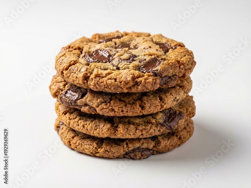 Stack of chocolate chip cookies isolated on white
