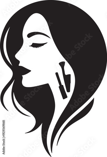 Black and white woman face with makeup brushes