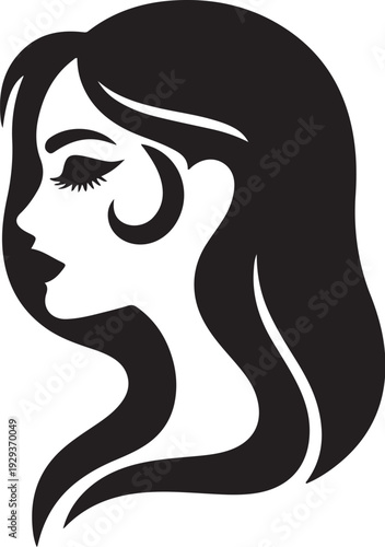 Black and white woman head silhouette with long hair