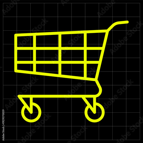 Shopping Cart Neon Yellow Line Art Icon for E-commerce Apps. Modern neon yellow shopping cart icon perfect for online store interfaces, retail websites, or mobile shopping application buttons