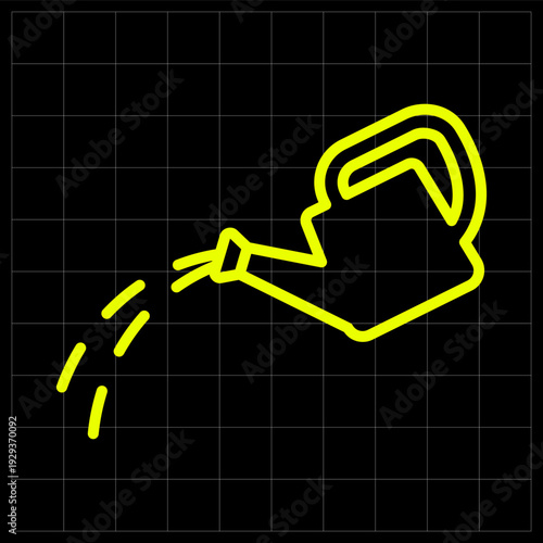 Watering Can Neon Yellow Line Art Icon for Plant Care. Elegant neon yellow watering can icon perfect for botanical apps, flower shop websites, or gardening educational materials
