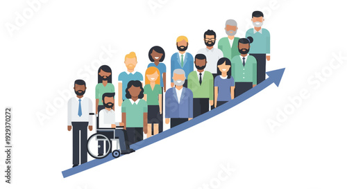 Diverse Team Climbing Upward Arrow: Business Growth, Success & Inclusion