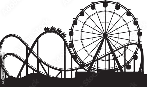 Black silhouette amusement park ride roller coaster