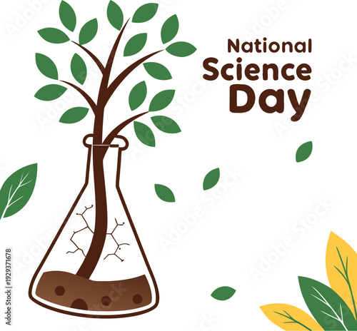 National Science Day Illustration with Tree Growing from Laboratory Flask.