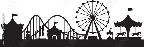 Black silhouette amusement park rides and attractions