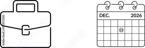 Professional briefcase icon and calendar planner set representing business schedule management and office organization tools for productive workers