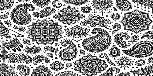 Vintage floral ornament vector illustration featuring a seamless paisley and lace pattern for elegant textile fabric wallpaper and decorative backdrop design