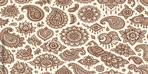 Vintage ornate vector design featuring a seamless floral lace pattern with paisley swirls and nature leaf ornaments for elegant textile fabric wallpaper and decorative tile backdrops