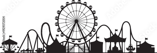 Black silhouette amusement park rides and attractions