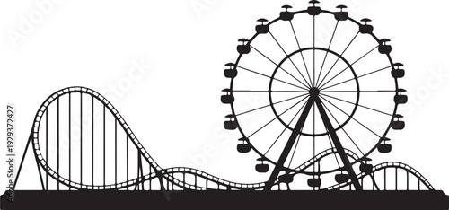 Black silhouette amusement park rides ferris wheel