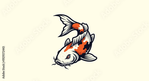 Elegant Koi Fish Illustration, Japanese Carp, Oriental Symbolism, Vibrant Orange and White