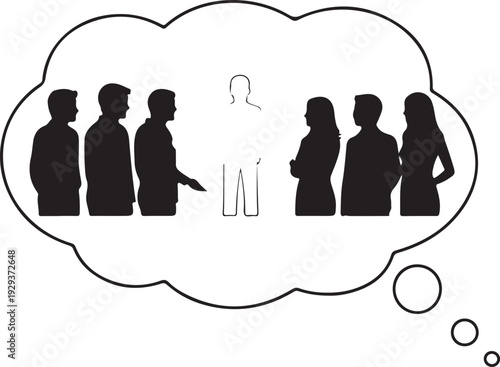 Silhouettes of People in a Thought Bubble Keywords: thought bubble, people, silhouettes, group