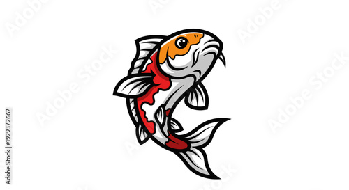 Japanese Koi Fish Illustration, Swimming, White Background, Vibrant Colors
