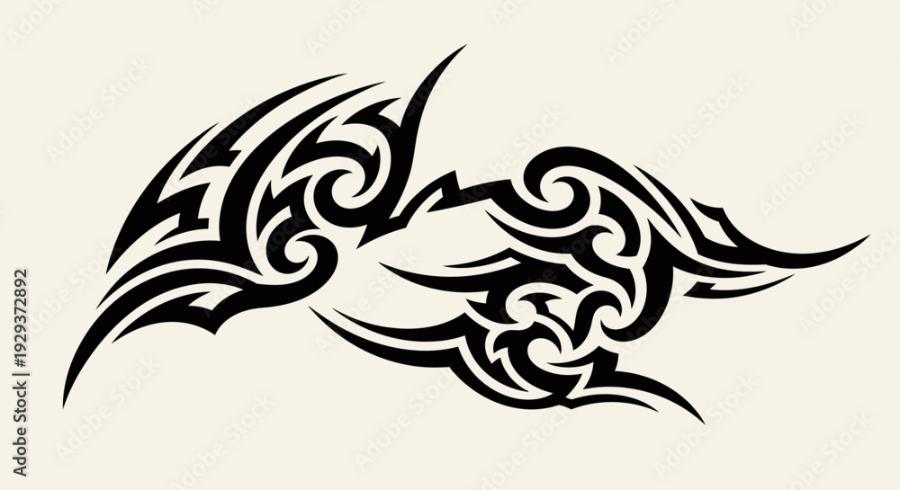 Obraz premium Tribal Tattoo Design - Abstract Black Swirls and Sharp Lines