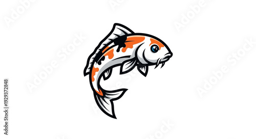 Jumping Koi Fish, Orange and White, Isolated on White Background, Vector Art