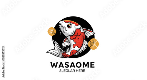 Koi Fish Logo Design, Japanese Carp, Oriental Symbol, Aquatic Animal