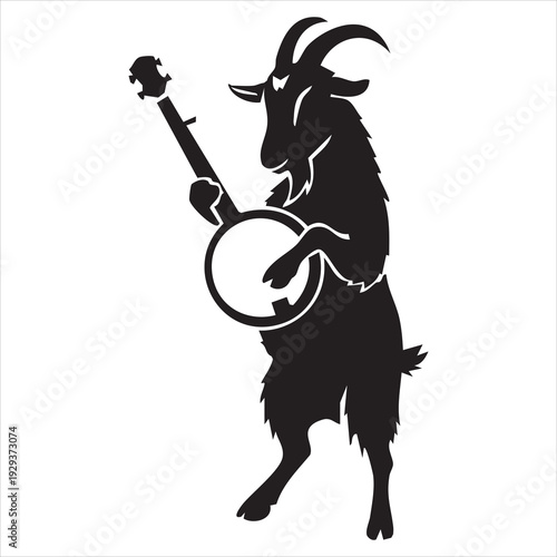 Goat playing banjo silhouette Adobe Illustrator Artwork