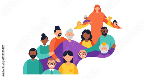 Diverse Community Group Vector Illustration. People of All Ages, Genders, and Ethnicities United in Support and Inclusion.