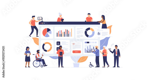 Inclusive Business Intelligence: Diverse Team Analyzing Accessible Data Dashboard