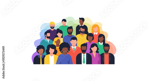 Diverse Group of People Flat Design Illustration. Global Community, Teamwork, Social Network Concept.