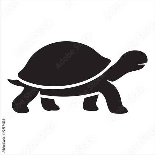 Simple black silhouette icon of a walking turtle or tortoise, representing slow moving reptile animal, nature zoo wildlife, and marine ocean life symbol. Adobe Illustrator Artwork