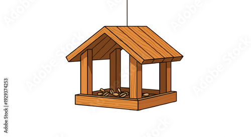 Wooden bird feeder with seeds on a white background
