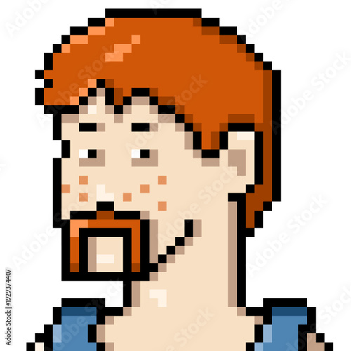 Vector Pixel Art Redhead Man with Moustache