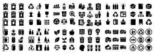 Recycling waste and trash management icons.