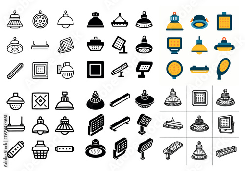 Assorted pendant panel and floodlight icons.
