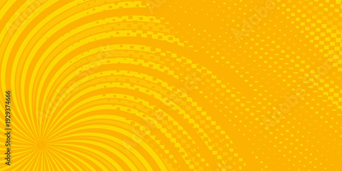 Yellow abstract background with light of sunburst. yellow starburst with halftone. sun ray retro background with flash