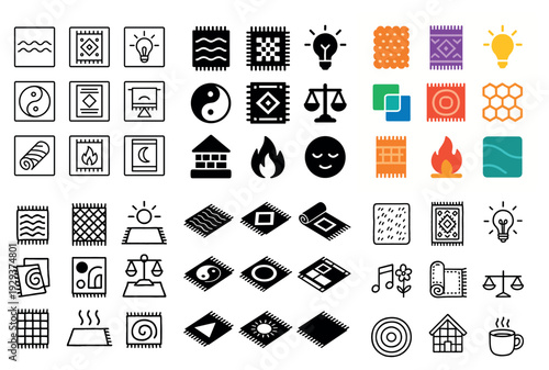 Various carpet and rug icon illustrations
