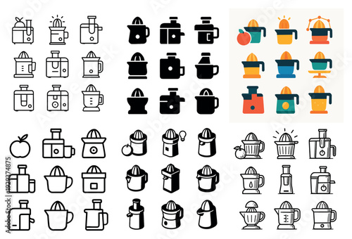 Citrus juicer and juicing icons.