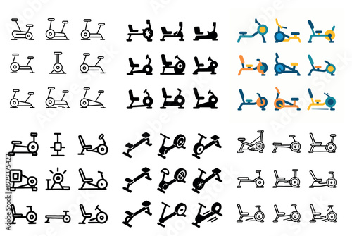 Exercise bike and cardio icons shown in line and filled styles.
